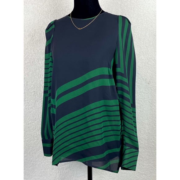 Stella McCartney Tops - STELLA MCCARTNEY • Green Striped Long Sleeve Silk Blouse
